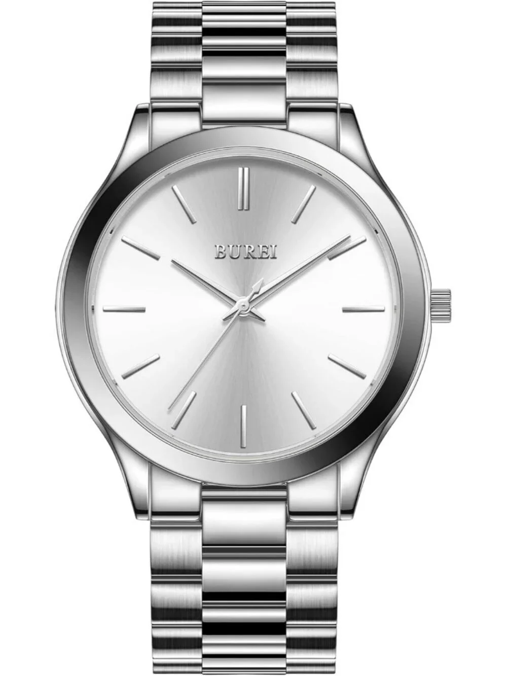 Men's All Silver Analog Quartz Stainless Steel Waterproof Round Luxury Watch